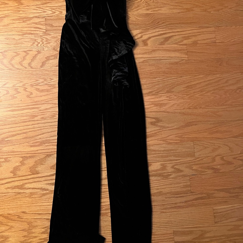 Put a Bow on It Velvet Jumpsuit: Black